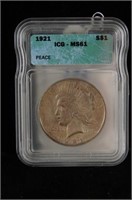 Liberty silver Dollar 1921 - ICG MS61