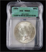Liberty silver Dollar 1922 - ICG  MS 64