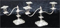 Pair of silver plate two branch candelabras