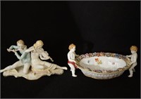 Selb Porcelain figural group & Cherub bowl 2pcs