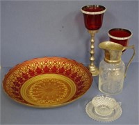 Large decorative red glass bowl