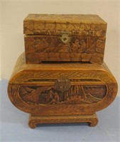 Two small carved camphorwood chests