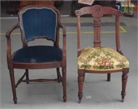 Edwardian dining chair & a later armchair