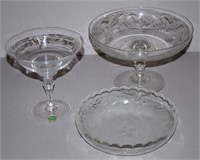 Victorian etched glass comport & a bowl