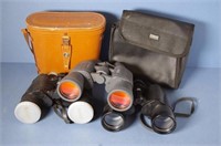 Three sets of binoculars