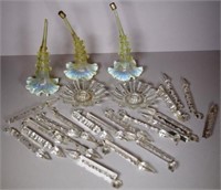 Three Victorian vaseline glass epergne trumpets
