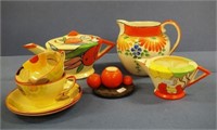 Seven various pieces English art deco ceramics