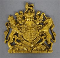 English brass coat of arms wall plaque
