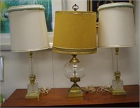Pair of cut crystal and brass table lamps