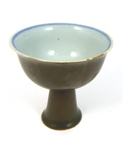 CHINESE BROWN GLAZED PORCELAIN STEM CUP