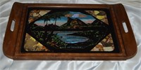 Vtg Tray Hand Painted (Butterfly Wing Inlay)