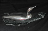 Silver Plate Loon On Marble Base