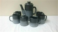 Nice Set Of 4 Mugs, Teapot, With Creamer & Sugar