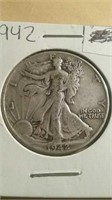 1942 US Half Dollar Coin 80% Silver