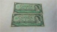 Two 1967 Canada One Dollar Centennial Bank Notes