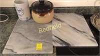 Granite Cutting Boards & 2 Pieces of Pottery