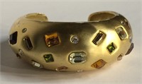 Costume Cuff Bracelet With Colored Stones