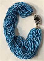 Blue Beaded Multi Strand Necklace