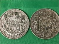 1941 & 1943 Canadian 50 Cent Silver Coins