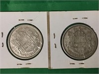 1957 & 1958 Canadian 50 Cent Silver Coins
