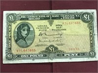 Old Central Bank Of Ireland One Pound Bill
