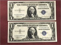 2x 1935 U.s. "silver Certificate" One Dollar Bills