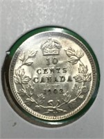 1902 H (a.u) Canadian Silver 10 Cent Coin