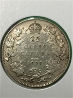 1928 (v.f) Canadian Silver 25 Cent Coin