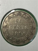 1894 (v.f.) Nfld Silver 20 Cent Coin