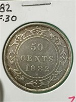 1882 (v.f.30) Nfld Silver 50 Cent Coins