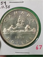 1954 Canadian Silver Dollar Coin
