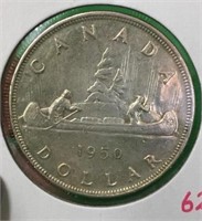 1950 Canadian Silver Dollar Coin