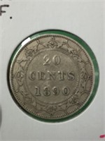 1890 (v.f.) Nfld Silver 20 Cent Coin