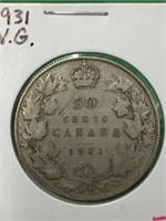 1931 (v.g.) Canadian Silver 50 Cent Coin