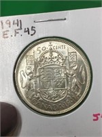 1941 (e.f.45) Canadian Silver 50 Cent Coin
