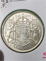 1943 (e.f.) Canadian Silver 50 Cent Coin