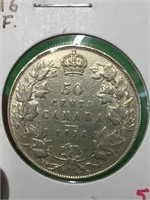 1916 (v.f.) Canadian Silver 50 Cent Coin