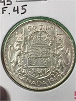 1945 (e.f.45) Canadian Silver 50 Cent Coin