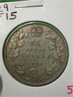 1929 (f15) Canadian Silver 50 Cent Coin