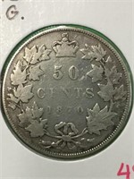 1870 (v.g.) Canadian Silver 50 Cent Coin