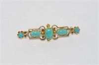 Antique 15ct yellow gold, 5 stone turquoise brooch