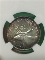 1947 "m.l." (n.c.g.. M.s.63) Canadian Silver $.25