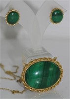 18ct gold and malachite necklace and earrings set