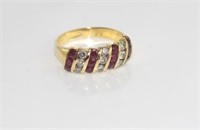 18ct channel set ruby and diamond ring