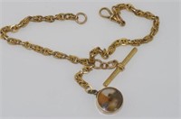 15ct yellow gold fancy fob chain with t-bar