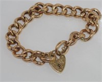 9ct rose gold bracelet with heart lock