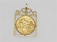 18ct gold pendant framing 1891 sovereign