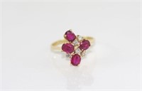 14ct yellow gold ring set with ruby & diamonds