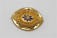 Early Victorian 9ct enamel & seed pearl brooch