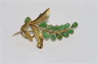 14ct gold and jade floral spray brooch